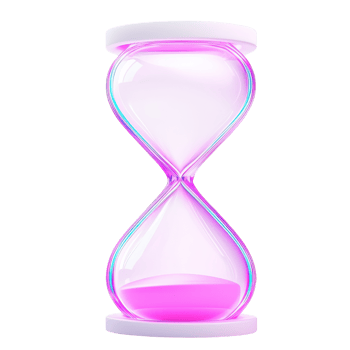 A modern hourglass with a vibrant pink sand interior, featuring a sleek design and illuminated edges. png