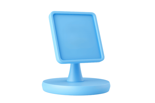A sleek blue display stand with a square frame, designed for showcasing items or information at an optimal angle. png