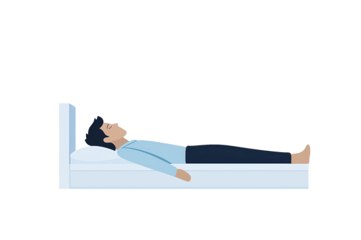 A person is lying down on a bed, appearing relaxed and at rest. png