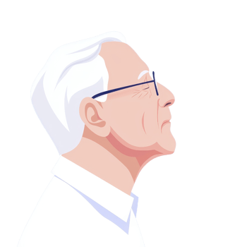 A profile illustration of an elderly man with white hair and glasses, exuding wisdom and contemplation. png
