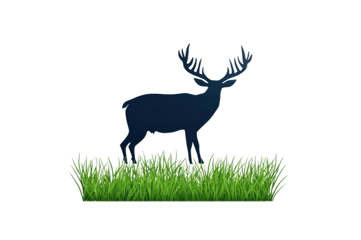 A silhouette of a deer standing on lush grass, showcasing its majestic antlers. png