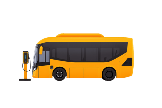 A yellow bus is parked next to an electric charging station. png