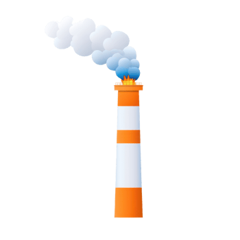 A colorful industrial smokestack emits white and blue smoke, signifying energy production or pollution. png
