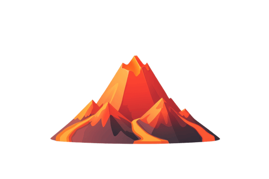 A vibrant, stylized mountain with sharp peaks and flowing lines, showcasing a gradient of warm colors. png