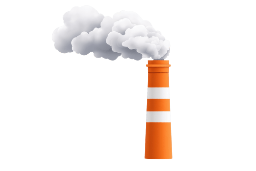 An industrial smokestack emitting white smoke, characterized by its orange and white striped design. png