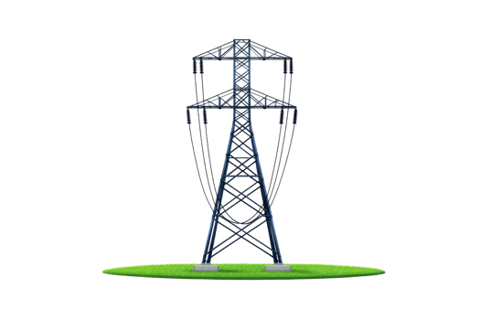 A tall power transmission tower stands prominently, showcasing its intricate design and structure for carrying electrical power. png