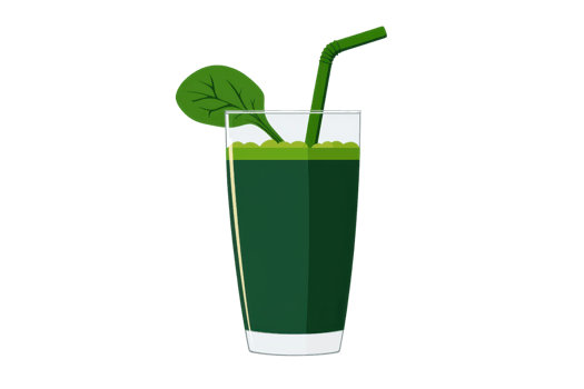 A refreshing green drink in a glass with a straw and a leaf garnish. png