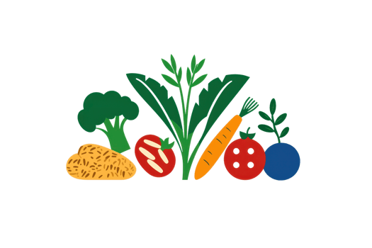 Colorful assortment of vegetables including broccoli, carrot, potato, tomato, and blueberry. png