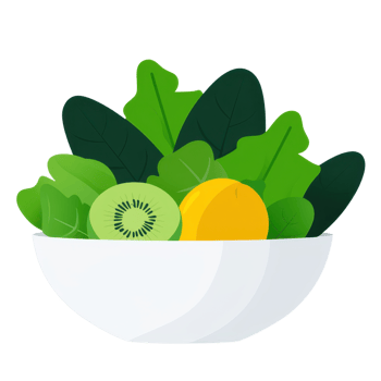 A vibrant salad bowl filled with fresh greens, kiwi, and a slice of citrus. png
