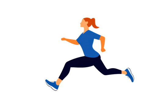 A dynamic illustration of a woman running in athletic clothing, showcasing movement and energy. png