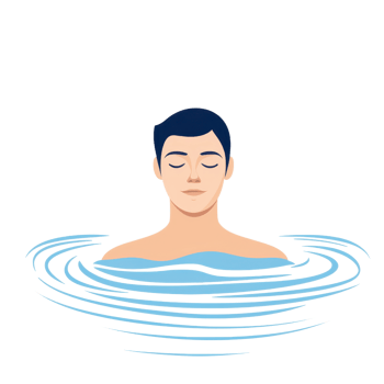 A calm person is floating in water, eyes closed, embodying serenity and relaxation. png