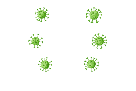 Green virus-like structures with spikes, representing microorganisms commonly associated with infectious diseases. png