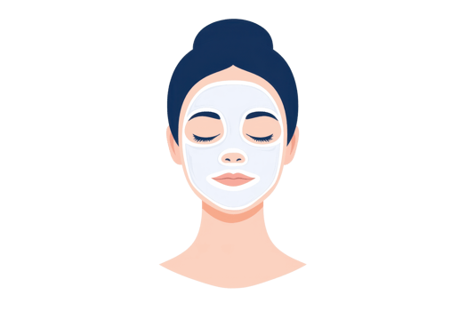 A serene woman with a facial mask, eyes closed, showcasing relaxation and self-care. png