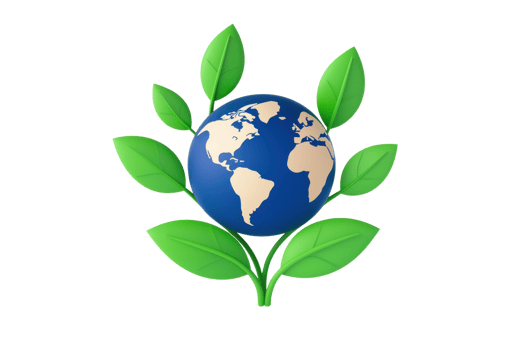 A globe surrounded by green leaves symbolizing environmental awareness and sustainability. png