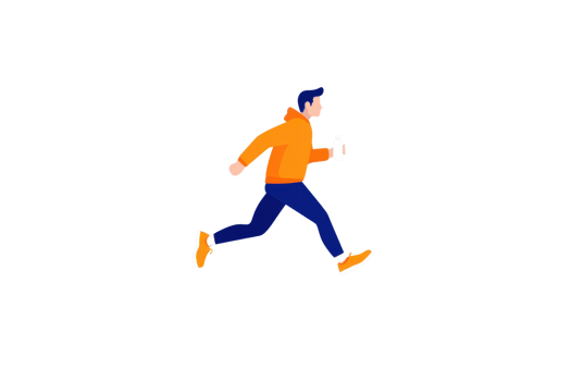 A person in an orange hoodie runs energetically while holding a water bottle, showcasing an active lifestyle. png