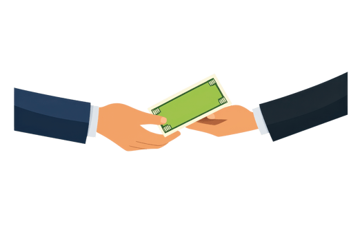 Two hands are exchanging a green banknote, symbolizing a financial transaction or payment. png