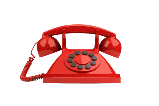A vintage red telephone featuring a rotary dial and classic design, highlighting its bright color and iconic shape. png