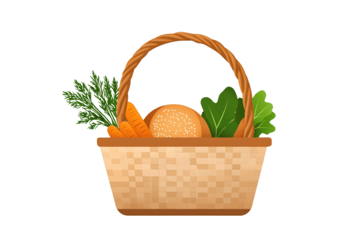 A woven basket filled with fresh vegetables including carrots and leafy greens. png