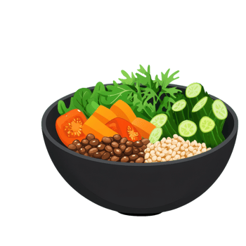 A colorful bowl filled with fresh vegetables, including lettuce, carrots, cucumbers, and beans, emphasizing a healthy and vibrant meal. png