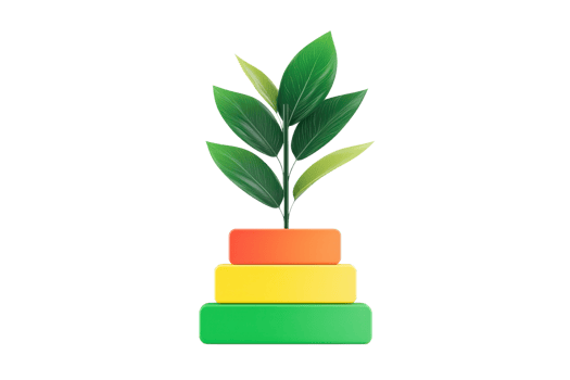 A vibrant green plant emerges from a colorful stacked base, symbolizing growth and vitality. png