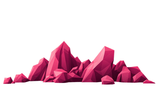 A cluster of jagged, pink geometric rocks arranged in a natural formation, showcasing sharp angles and vibrant color. png