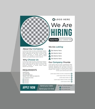 Job hiring and recruitment print flyer or brochure template design, hiring flyer design template vector
