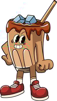 Cute Ice Coffee Cartoon Character in Retro 70s Illustration vector