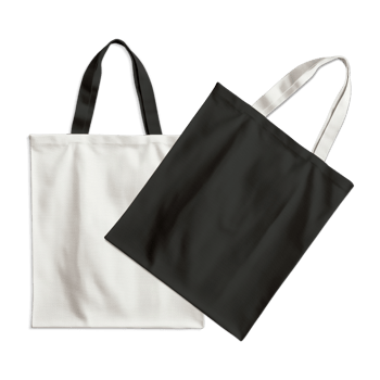 White and black tote bags mockup on isolated transparent background png