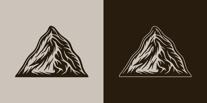 Two mountain peaks, one in black and one in white vector
