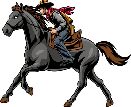 Cowboy Riding Horse Western in Vintage Cartoon Illustration vector
