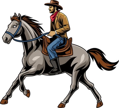 Rodeo Cowboy Riding Horse Western in Vintage Cartoon Illustration vector