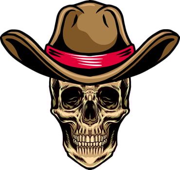 Skull Cowboy Head in Western Vintage Cartoon Illustration vector