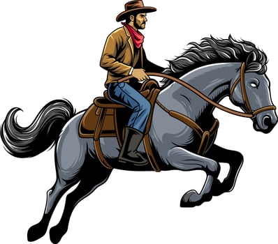 Rodeo Cowboy Riding Horse Western Cartoon Illustration vector