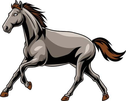 Running Gray Horse Vintage Cartoon Illustration for poster, flyer, social media, web pages, print media, greeting card, invitation, banner, t-shirt design vector