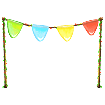 Color cartoon pennant with stand decoration isolated illustration, pennant entrance frame and border png