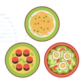 Food dishes collection in 2d style vector