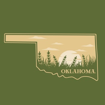 Oklahoma Prairie Sunset with Grassland Silhouette Design vector