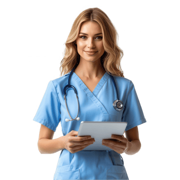 A female nurse holding a tablet png