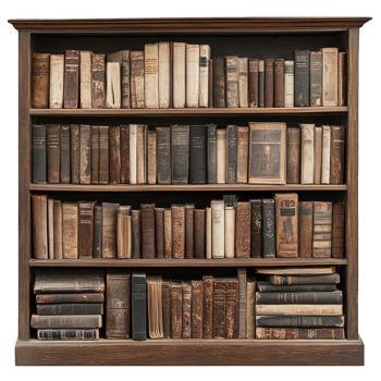 An old bookcase with many books on it png