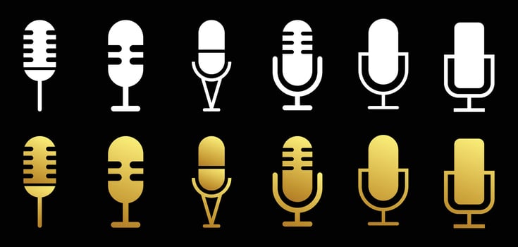 Microphones audio podcast icons set vector