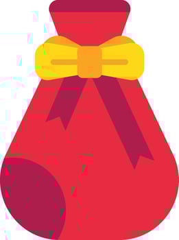 Red gift bag with yellow bow and purple ribbons tied on top, representing gifts, celebrations, holidays, and special occasions, with a focus on the festive and joyful atmosphere vector