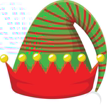 Christmas elf hat featuring vibrant red and green stripes, adorned with golden bells, adding a whimsical and festive touch to holiday celebrations filled with joy and cheer vector