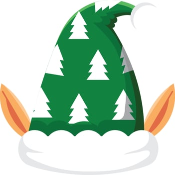 Green christmas elf hat with white christmas trees and orange ears showing holiday spirit, perfect for christmas celebrations and winter festivities vector