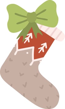 Christmas stocking featuring a charming fir motif and a vibrant green bow, patiently waiting to be filled with delightful gifts, perfect for festive holiday illustrations vector