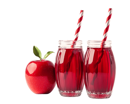 Red Apple Juice in Glass Jars with Straws png