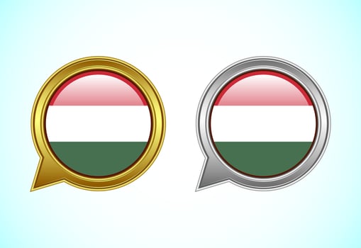 Hungary flag speech bubble. Speaking flag icon in gold and silver color vector