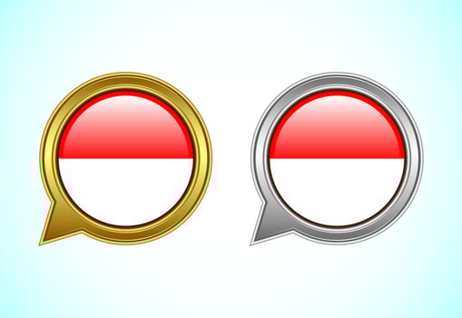 Indonesia flag speech bubble. Speaking flag icon in gold and silver color vector