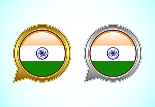 India flag speech bubble. Speaking flag icon in gold and silver color vector