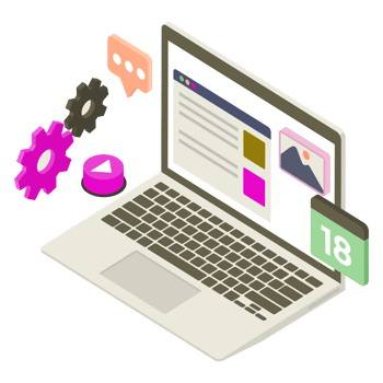 A laptop with a calendar and other icons on it png