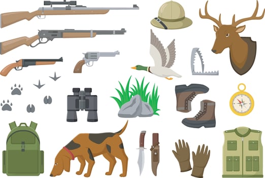 Set of hunters equipment element collection vector